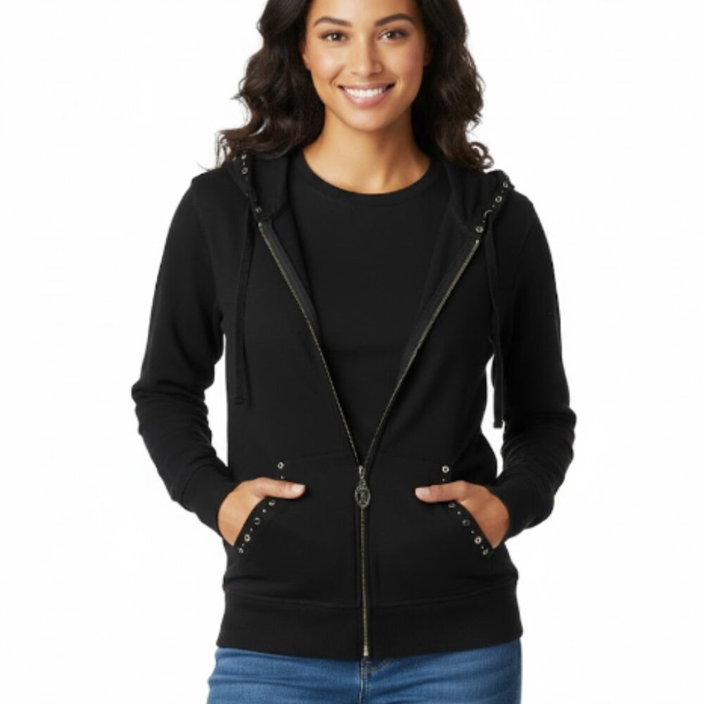 Christine Alexander Black Hoodie with Swarovski Crystals Full Zip, sz. Medium